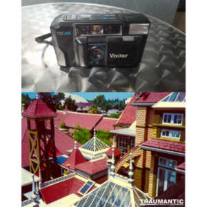 Rooftops at Winchester Mystery House and the camera I used.