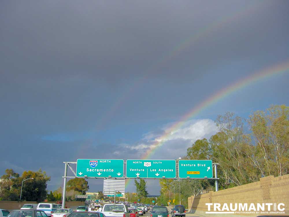 A double rainbow on the 405 and 101 freeways.