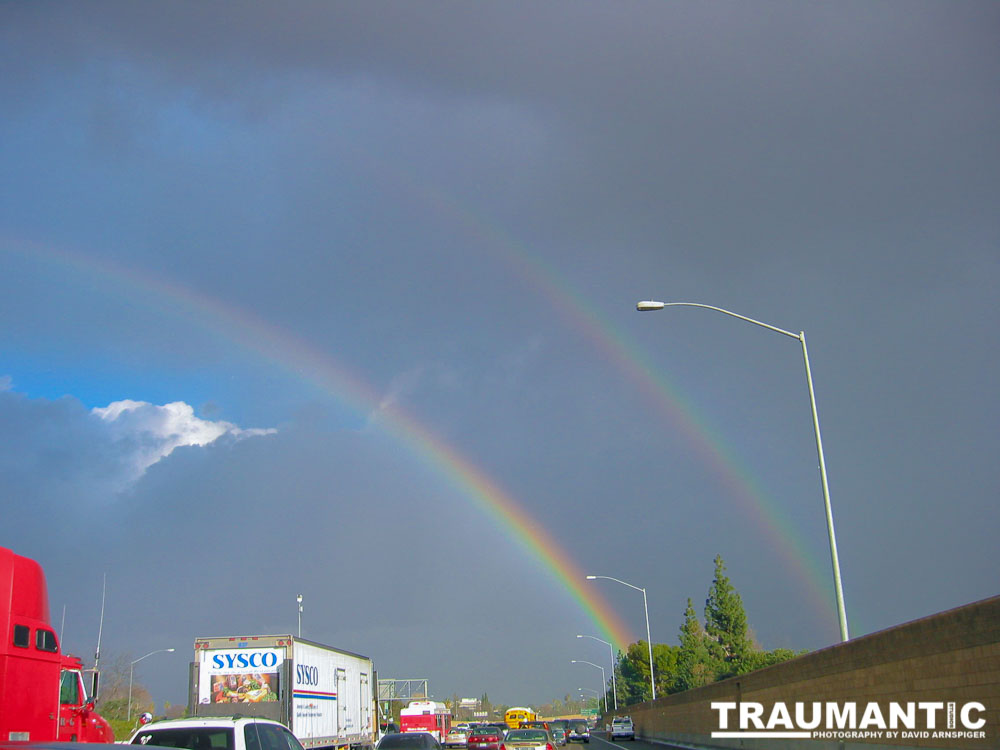 A double rainbow on the 405 and 101 freeways.