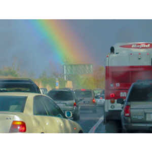 A double rainbow on the 405 and 101 freeways.