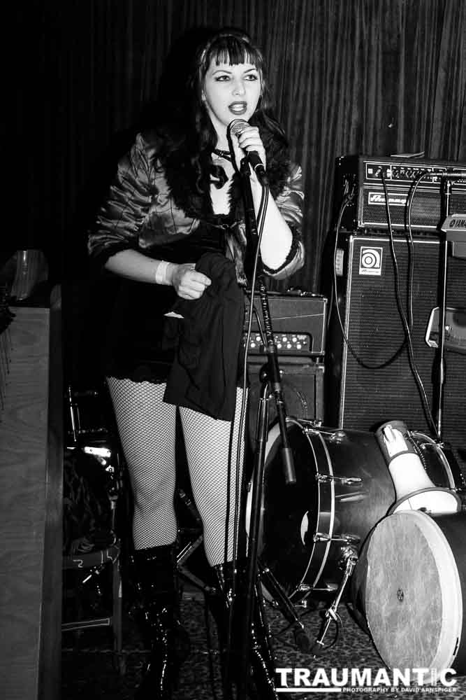 Madame Sunset introducing the next act at Self Inflicted at The Cat Club, 4/16/2008.