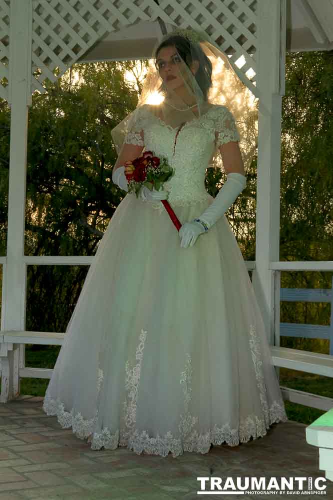 Jenna had a concept for a dead bride she wanted to do.  She handled the wardrobe and makeup, and we decided on this cool gazebo location in Canyon Country.  The final shots came out really good.