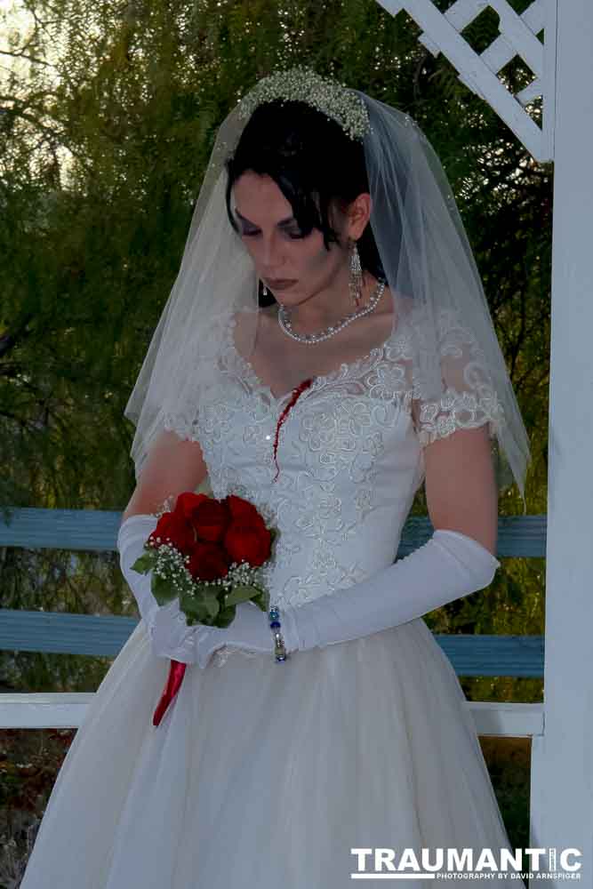 Jenna had a concept for a dead bride she wanted to do.  She handled the wardrobe and makeup, and we decided on this cool gazebo location in Canyon Country.  The final shots came out really good.