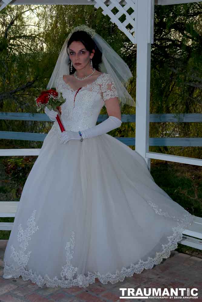 Jenna had a concept for a dead bride she wanted to do.  She handled the wardrobe and makeup, and we decided on this cool gazebo location in Canyon Country.  The final shots came out really good.