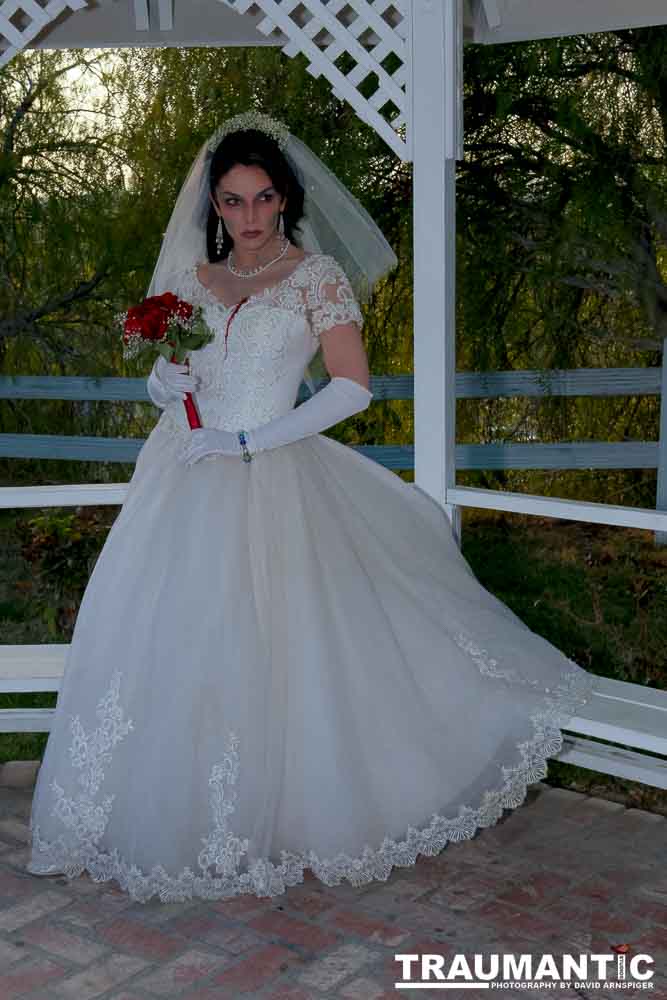 Jenna had a concept for a dead bride she wanted to do.  She handled the wardrobe and makeup, and we decided on this cool gazebo location in Canyon Country.  The final shots came out really good.