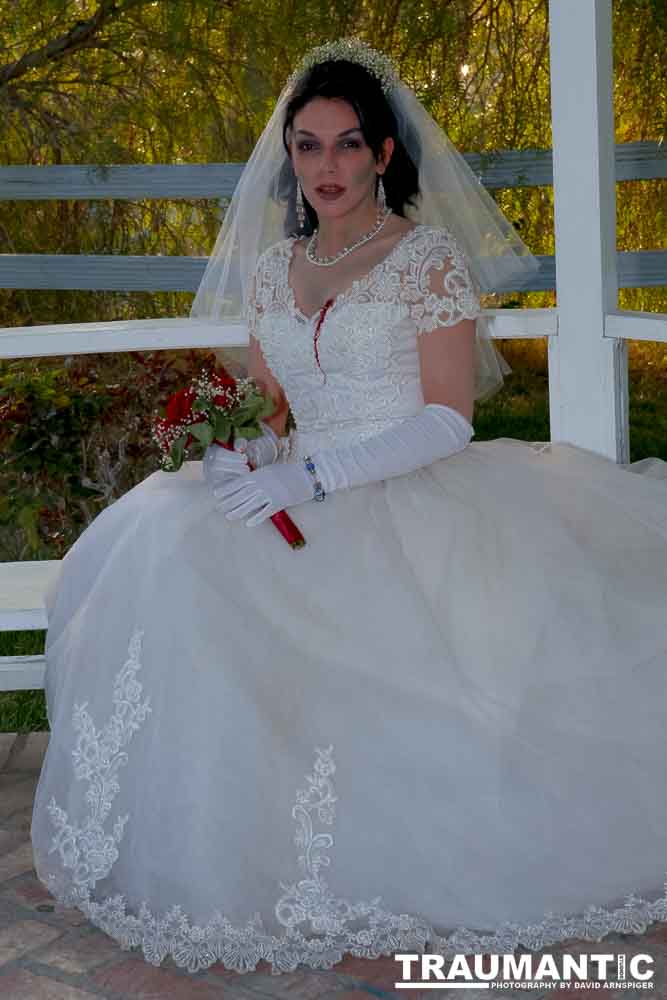 Jenna had a concept for a dead bride she wanted to do.  She handled the wardrobe and makeup, and we decided on this cool gazebo location in Canyon Country.  The final shots came out really good.