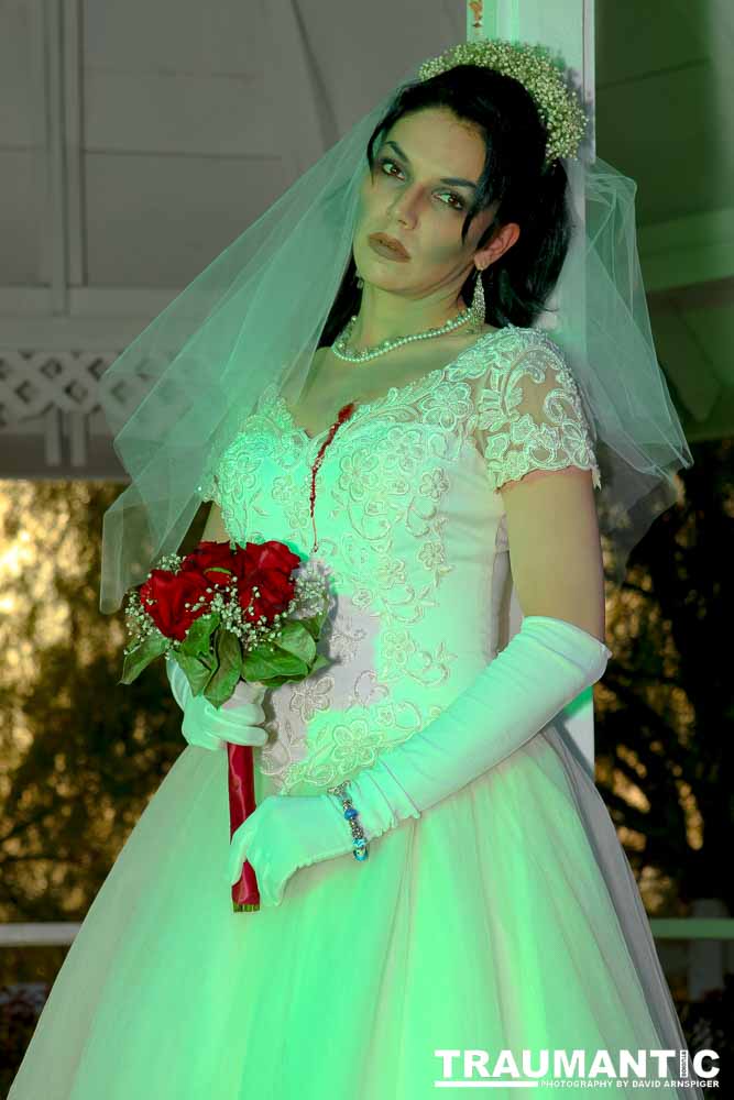 Jenna had a concept for a dead bride she wanted to do.  She handled the wardrobe and makeup, and we decided on this cool gazebo location in Canyon Country.  The final shots came out really good.