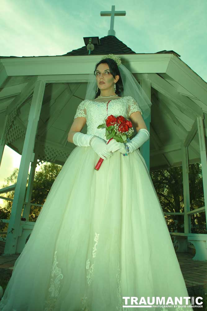 Jenna had a concept for a dead bride she wanted to do.  She handled the wardrobe and makeup, and we decided on this cool gazebo location in Canyon Country.  The final shots came out really good.