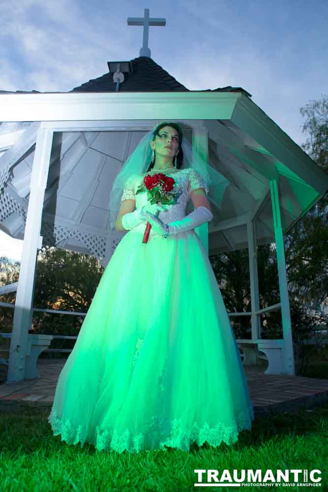 Jenna had a concept for a dead bride she wanted to do.  She handled the wardrobe and makeup, and we decided on this cool gazebo location in Canyon Country.  The final shots came out really good.