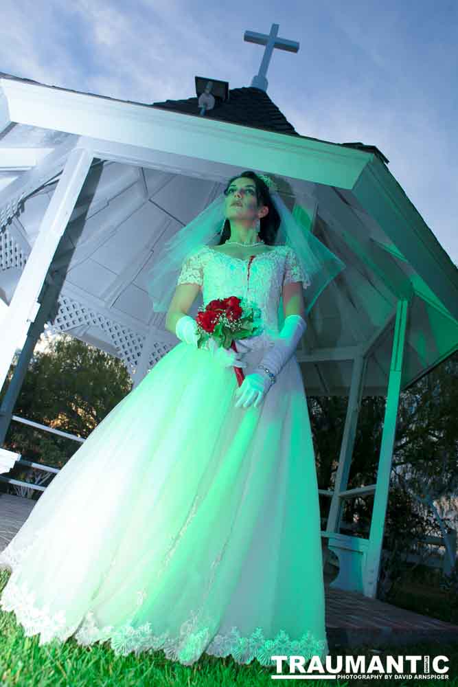 Jenna had a concept for a dead bride she wanted to do.  She handled the wardrobe and makeup, and we decided on this cool gazebo location in Canyon Country.  The final shots came out really good.