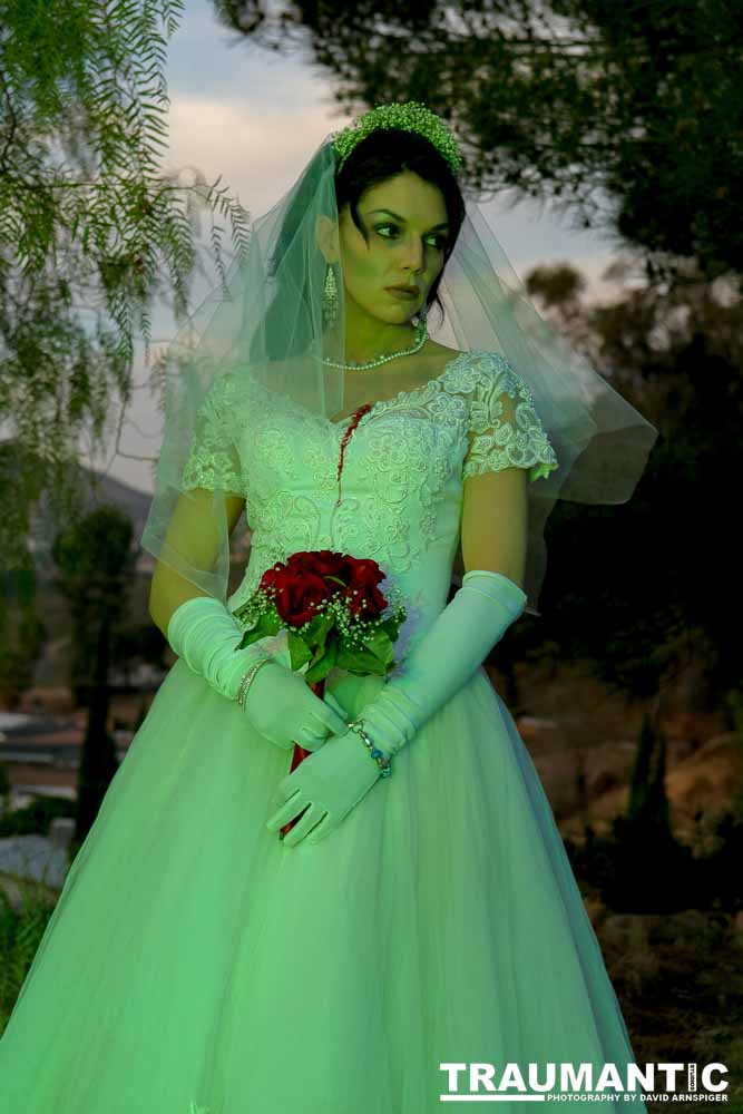 Jenna had a concept for a dead bride she wanted to do.  She handled the wardrobe and makeup, and we decided on this cool gazebo location in Canyon Country.  The final shots came out really good.