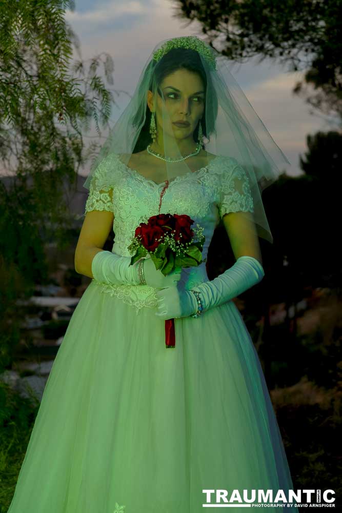 Jenna had a concept for a dead bride she wanted to do.  She handled the wardrobe and makeup, and we decided on this cool gazebo location in Canyon Country.  The final shots came out really good.