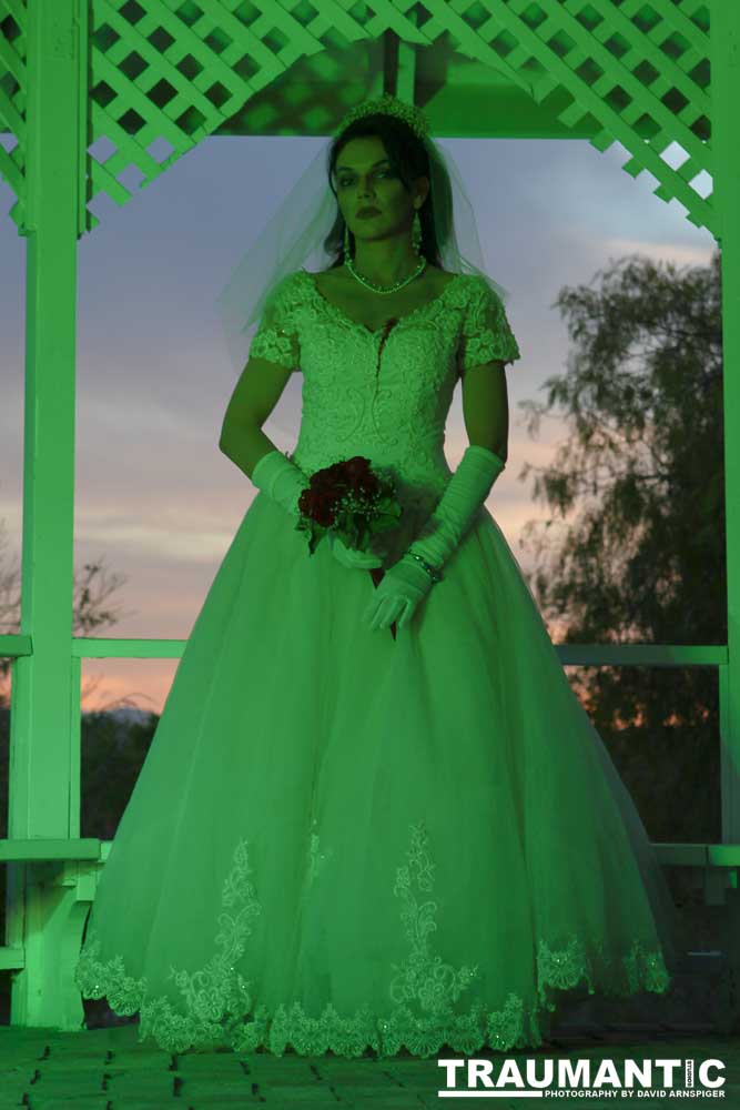 Jenna had a concept for a dead bride she wanted to do.  She handled the wardrobe and makeup, and we decided on this cool gazebo location in Canyon Country.  The final shots came out really good.