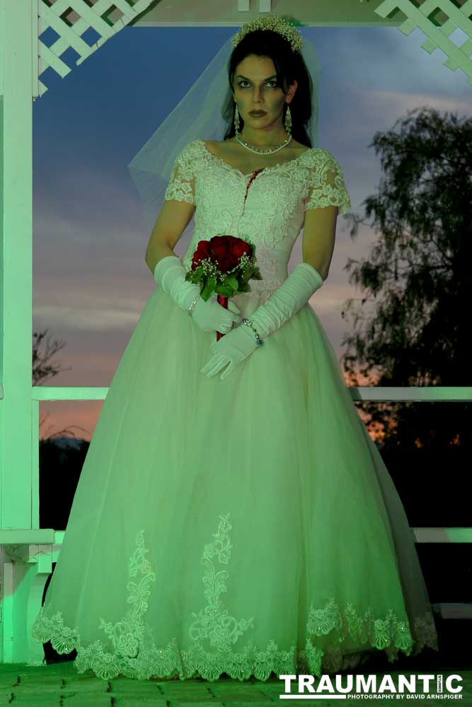 Jenna had a concept for a dead bride she wanted to do.  She handled the wardrobe and makeup, and we decided on this cool gazebo location in Canyon Country.  The final shots came out really good.