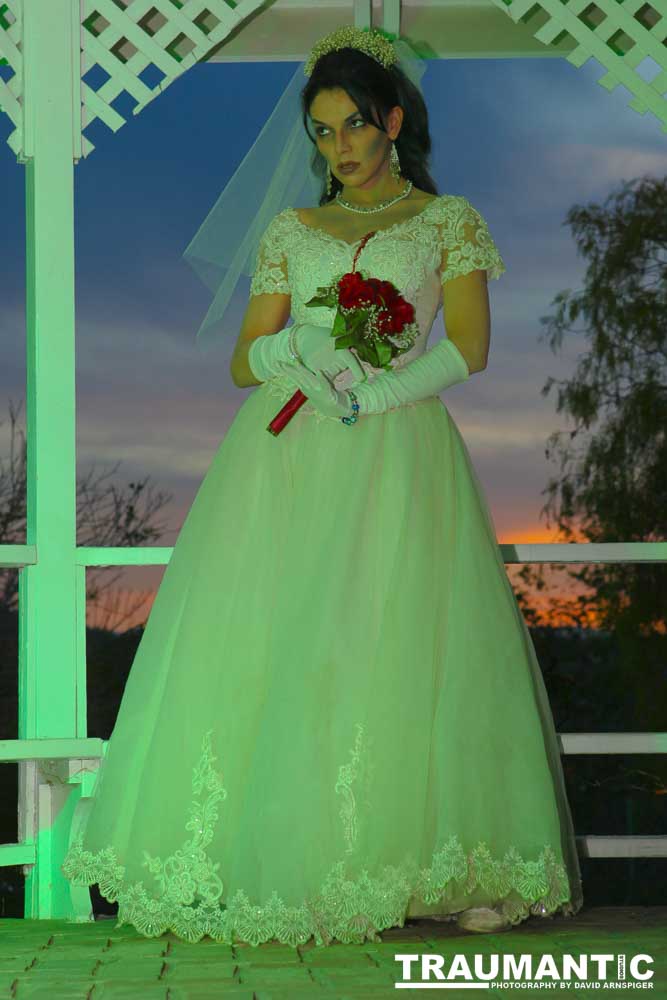 Jenna had a concept for a dead bride she wanted to do.  She handled the wardrobe and makeup, and we decided on this cool gazebo location in Canyon Country.  The final shots came out really good.