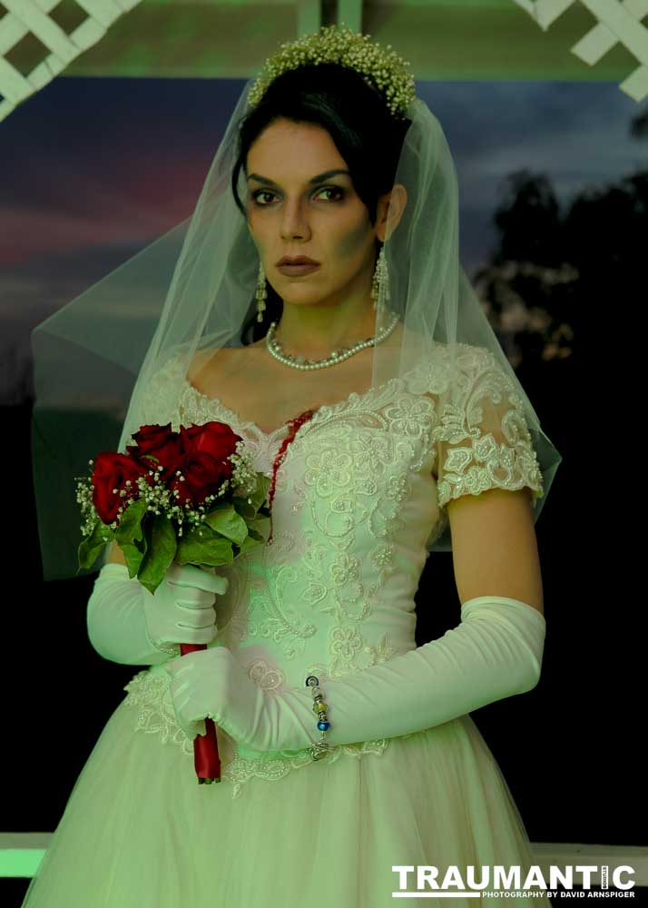 Jenna had a concept for a dead bride she wanted to do.  She handled the wardrobe and makeup, and we decided on this cool gazebo location in Canyon Country.  The final shots came out really good.