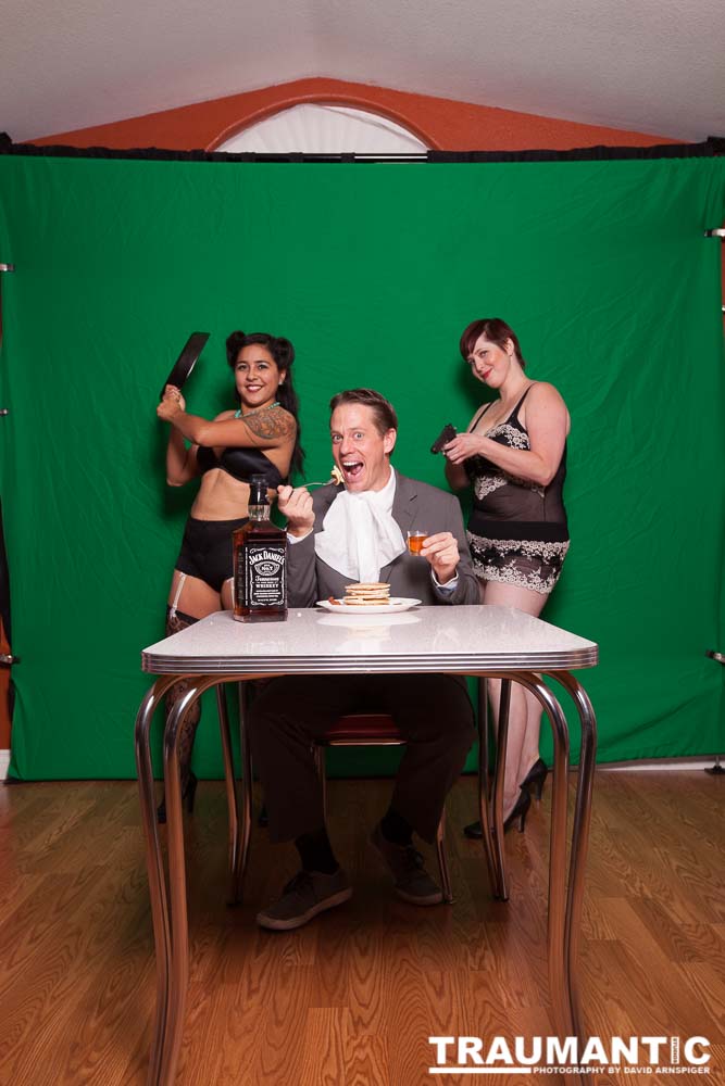 Possibly the single craziest shoot I have ever done in my tiny studio.  Eight people, sets, props, food, guns, and a complete lack of control of the situation lead to some of the funniest shots I have ever taken.