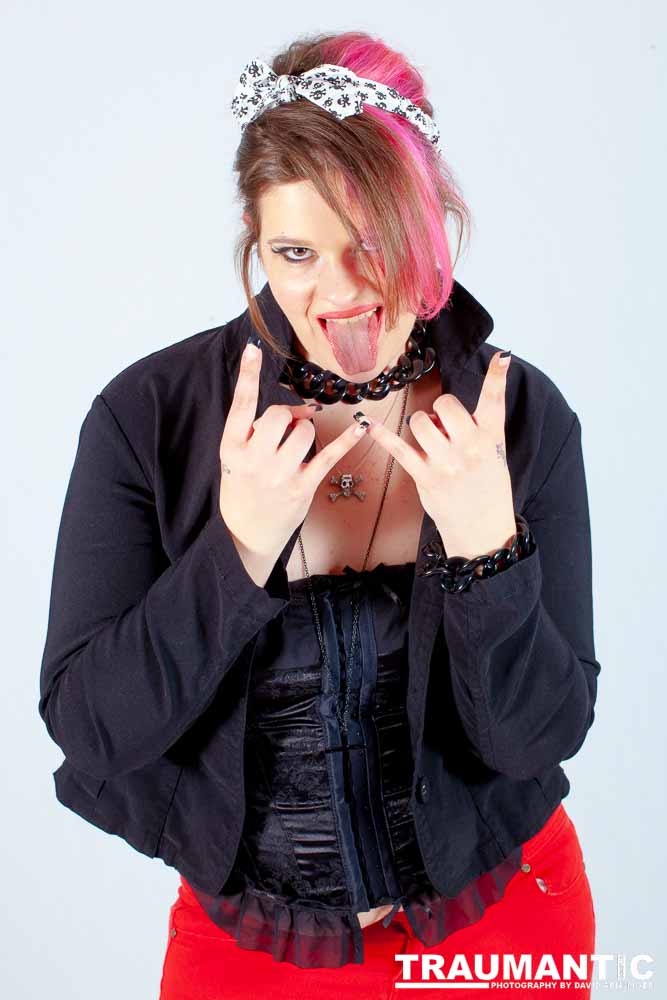 Sarah hosts a weekly heavy metal show and needed some promotional shots.