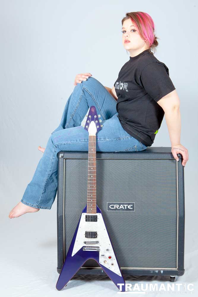 Sarah hosts a weekly heavy metal show and needed some promotional shots.