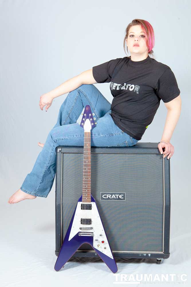 Sarah hosts a weekly heavy metal show and needed some promotional shots.