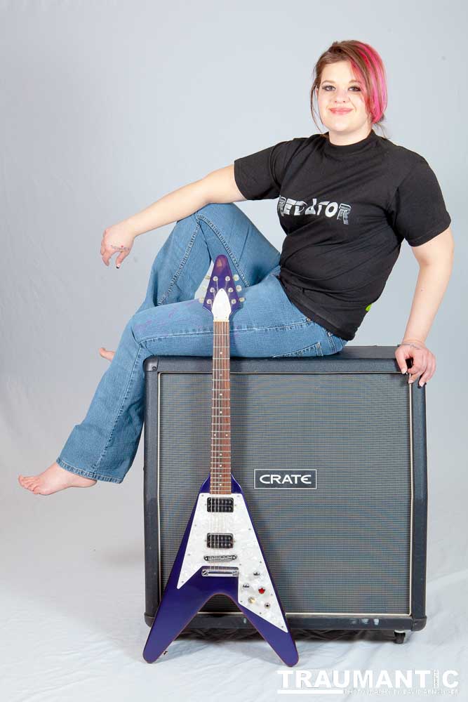 Sarah hosts a weekly heavy metal show and needed some promotional shots.