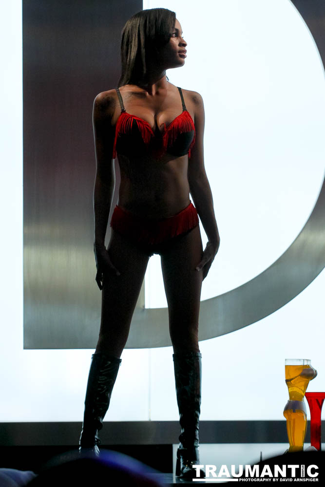 Just two beauiful women dancing at work.