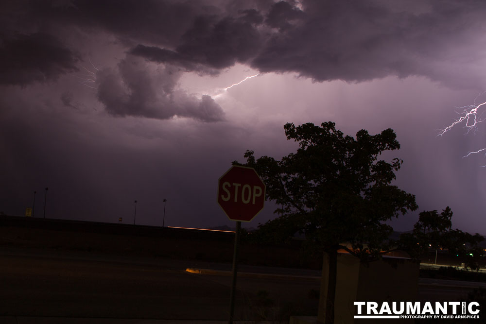 On my way home from an event in Boulder City I drove into a great lighning storm.  I pulled off to the side of the road near my home and set my camera on top of my car and shot a bunch of long exposures.  I did pretty good.  Wish I had my tripod and release, but I made it work.
