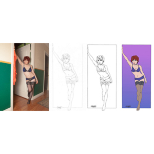 Inspired by a pinup painting, we made photographs that became a drawing.