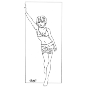 Inspired by a pinup painting, we made photographs that became a drawing.