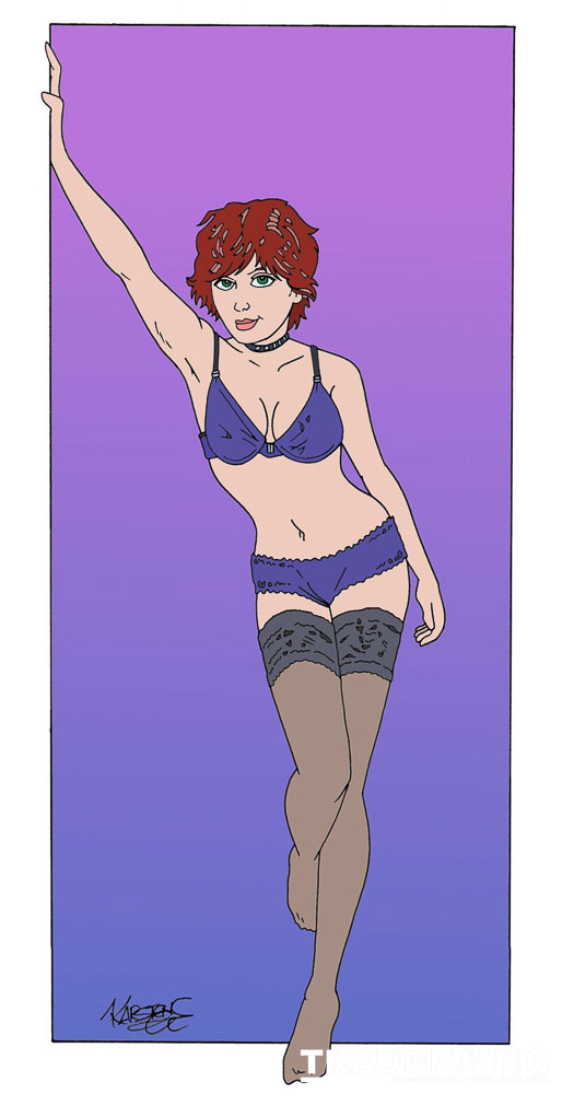 Inspired by a pinup painting, we made photographs that became a drawing.