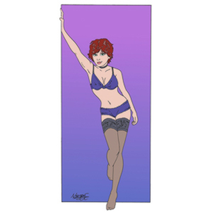 Inspired by a pinup painting, we made photographs that became a drawing.