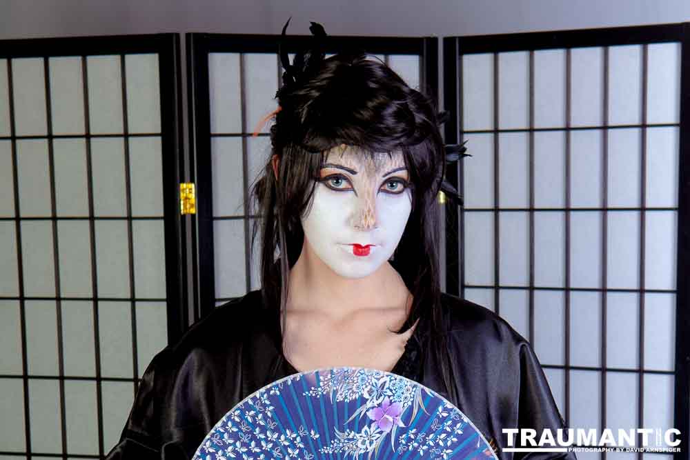 Rebecca had an idea for some Geisha style makeup.  Here's the result.