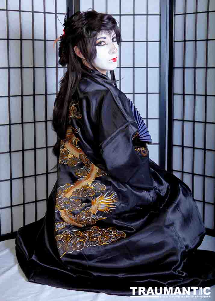 Rebecca had an idea for some Geisha style makeup.  Here's the result.