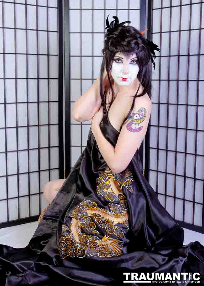 Rebecca had an idea for some Geisha style makeup.  Here's the result.