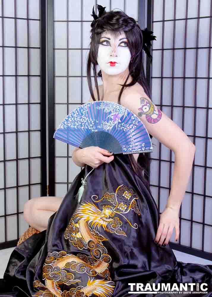 Rebecca had an idea for some Geisha style makeup.  Here's the result.