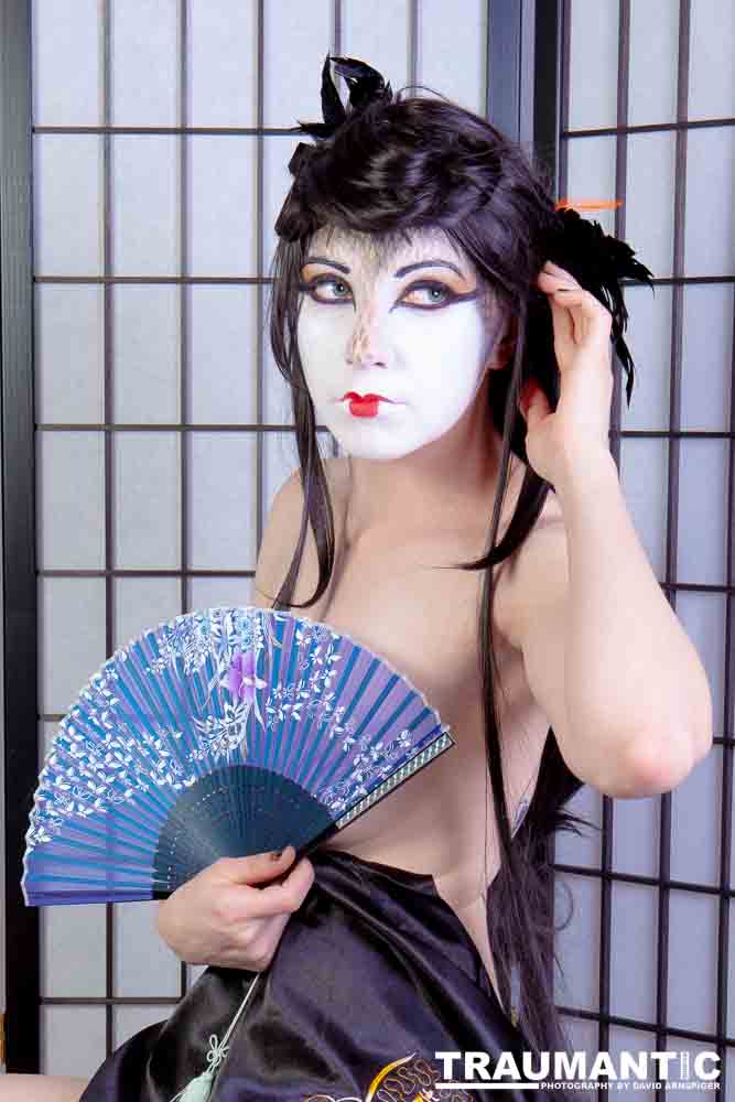 Rebecca had an idea for some Geisha style makeup.  Here's the result.