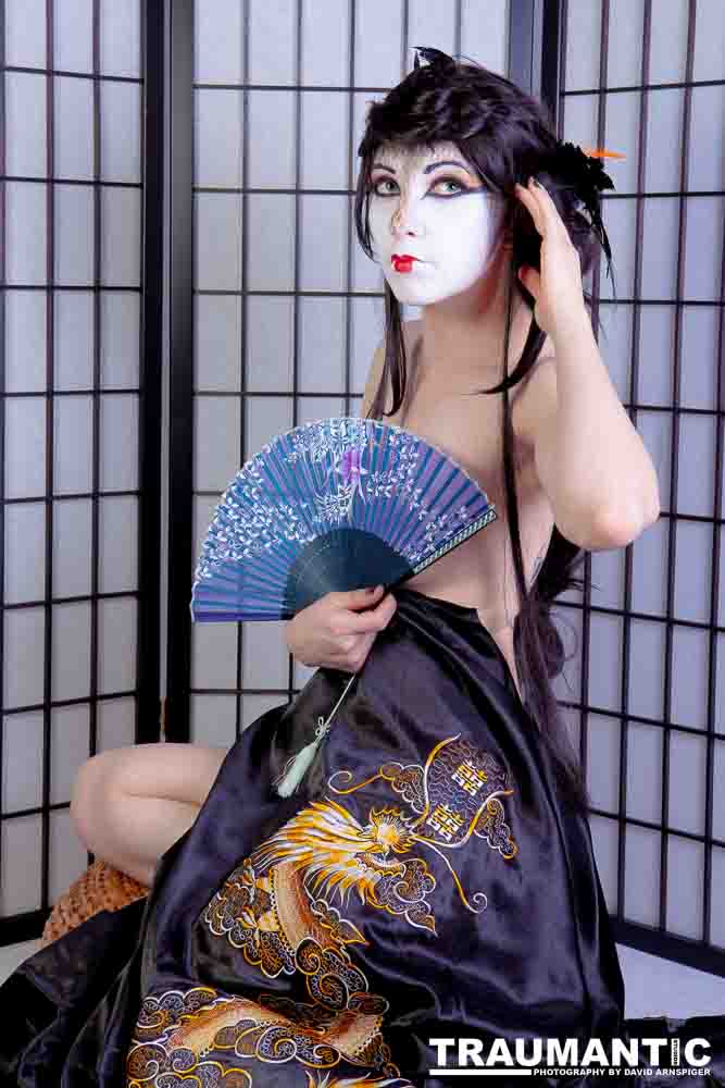 Rebecca had an idea for some Geisha style makeup.  Here's the result.