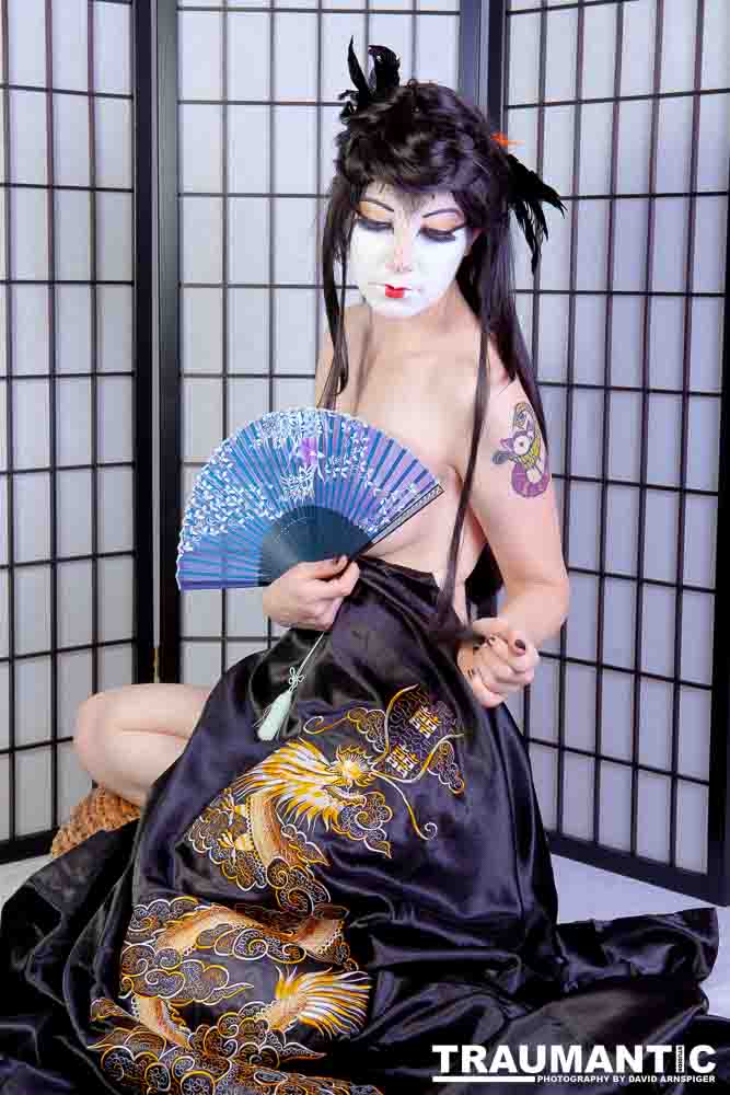 Rebecca had an idea for some Geisha style makeup.  Here's the result.