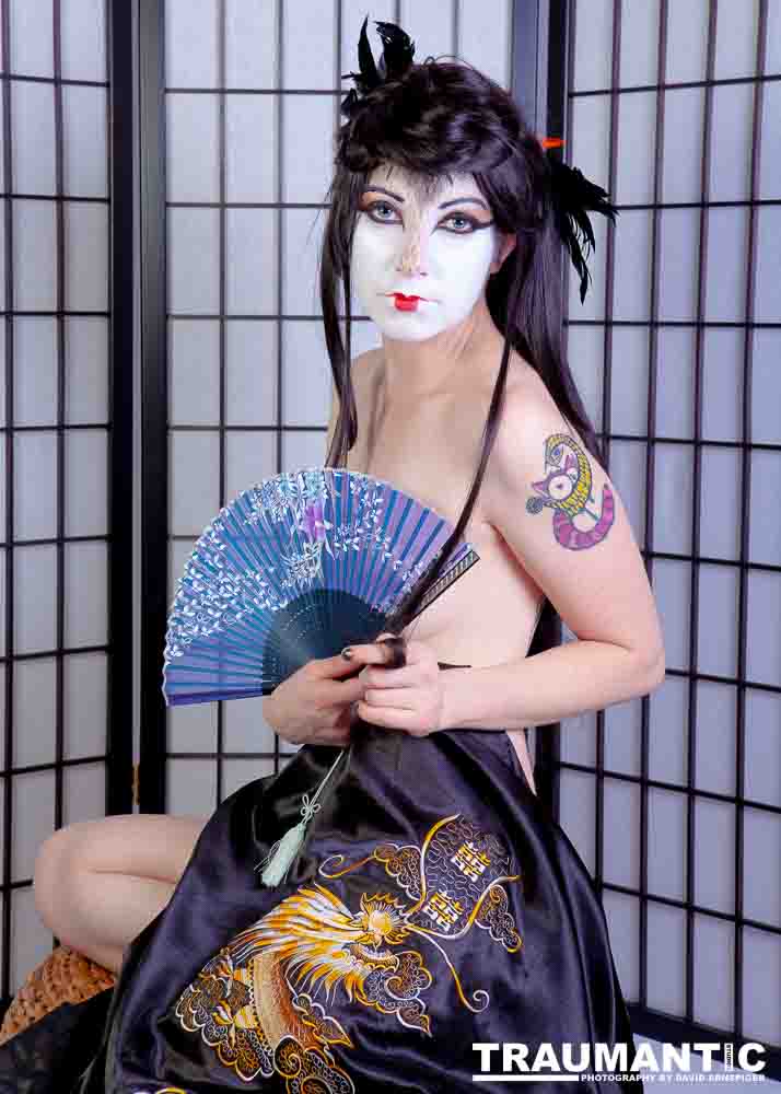 Rebecca had an idea for some Geisha style makeup.  Here's the result.