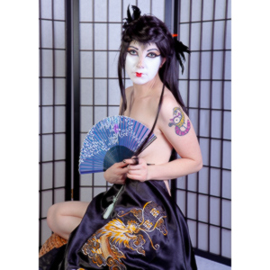 Rebecca had an idea for some Geisha style makeup.  Here's the result.