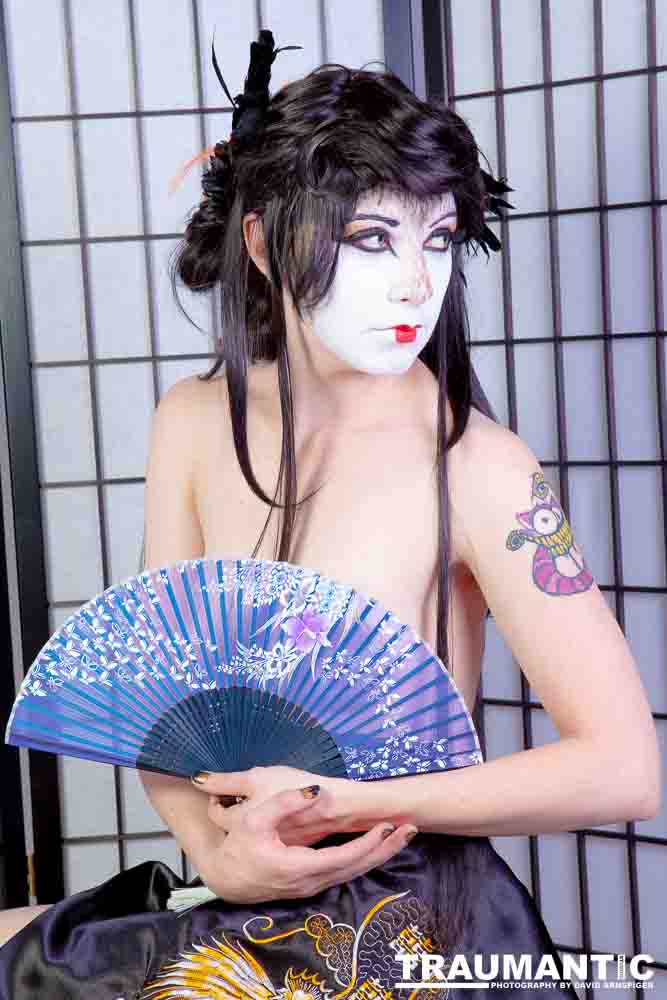 Rebecca had an idea for some Geisha style makeup.  Here's the result.