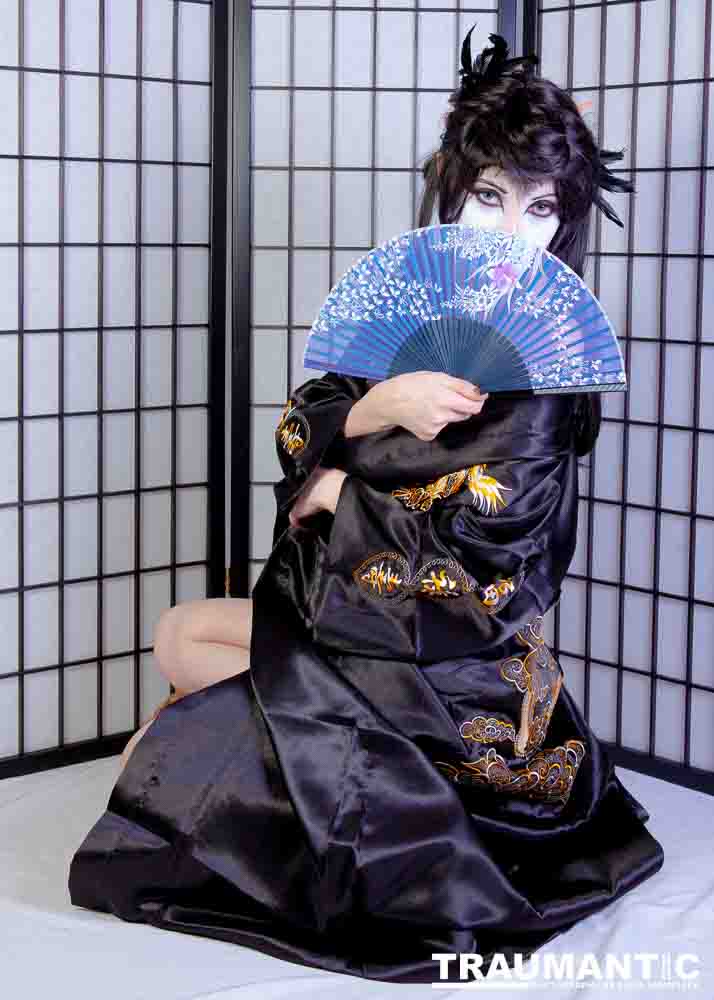 Rebecca had an idea for some Geisha style makeup.  Here's the result.