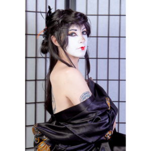 Rebecca had an idea for some Geisha style makeup.  Here's the result.