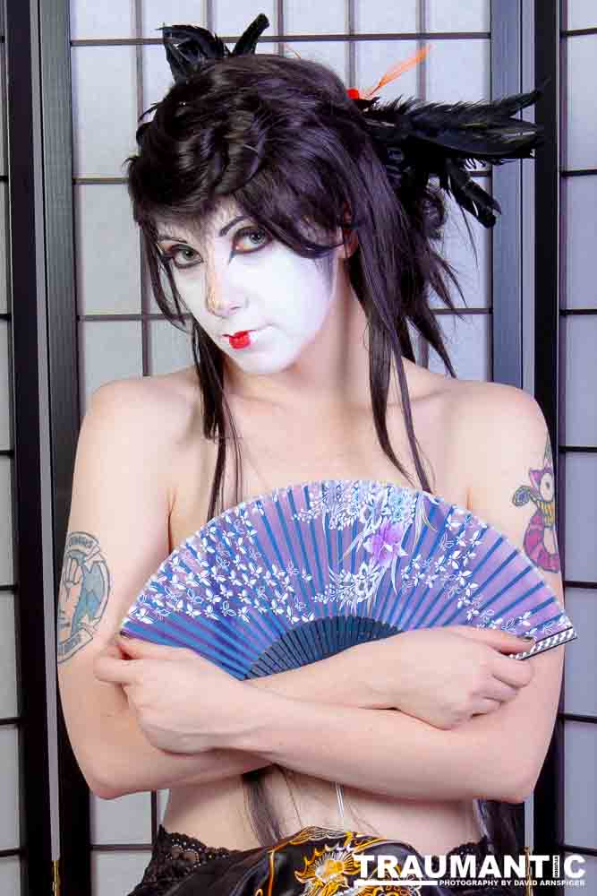 Rebecca had an idea for some Geisha style makeup.  Here's the result.