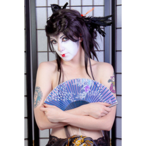 Rebecca had an idea for some Geisha style makeup.  Here's the result.