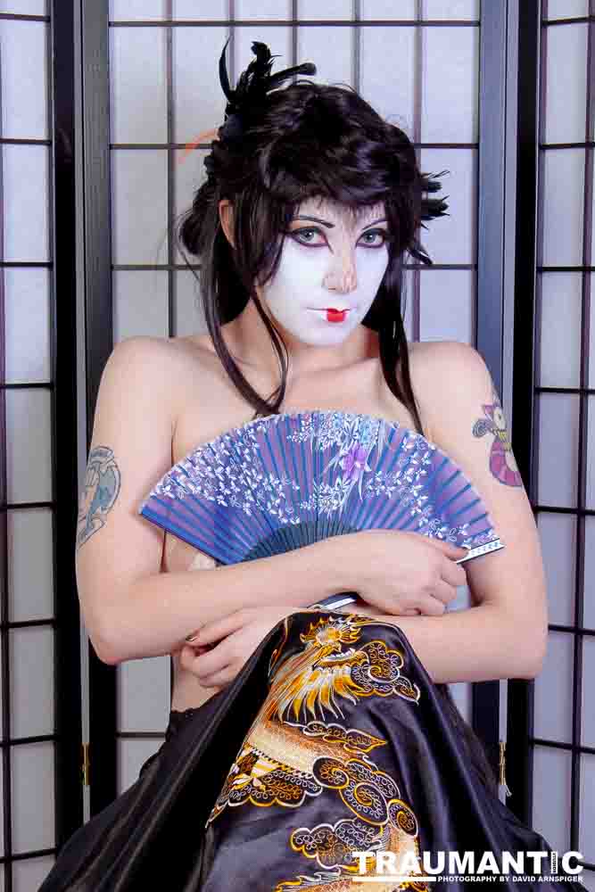 Rebecca had an idea for some Geisha style makeup.  Here's the result.