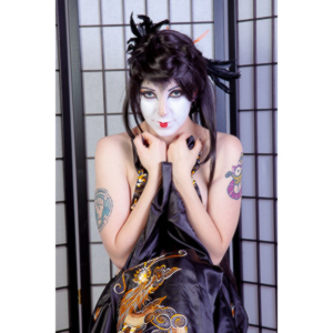 Rebecca had an idea for some Geisha style makeup.  Here's the result.