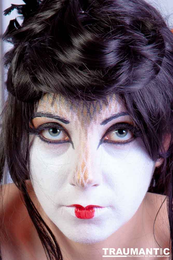 Rebecca had an idea for some Geisha style makeup.  Here's the result.