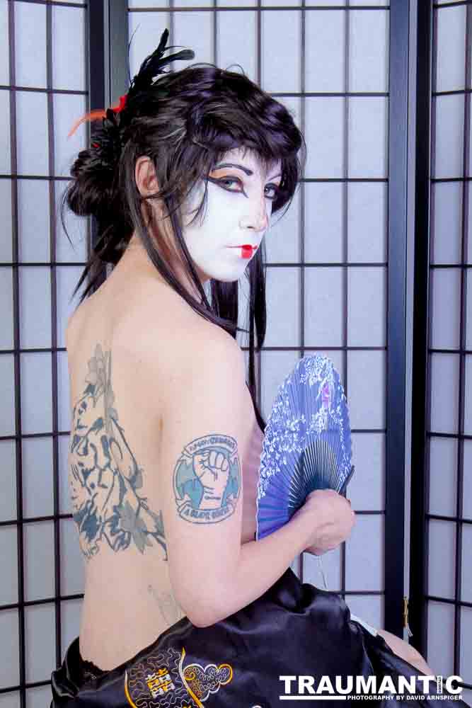 Rebecca had an idea for some Geisha style makeup.  Here's the result.