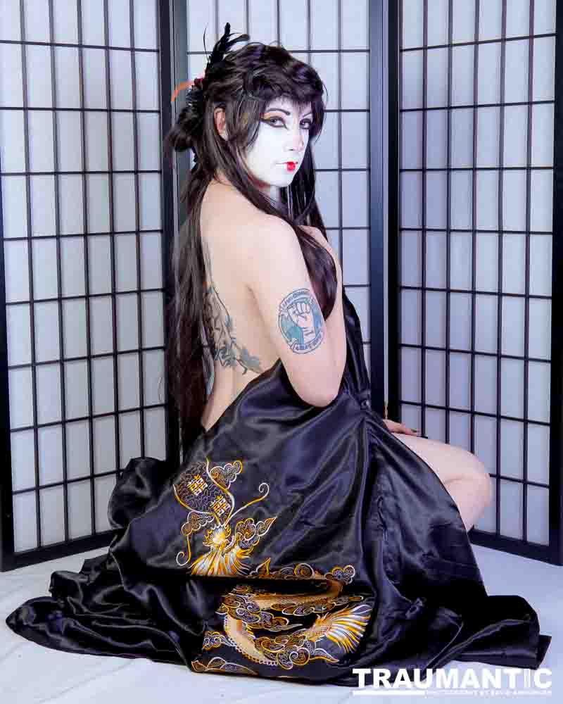 Rebecca had an idea for some Geisha style makeup.  Here's the result.